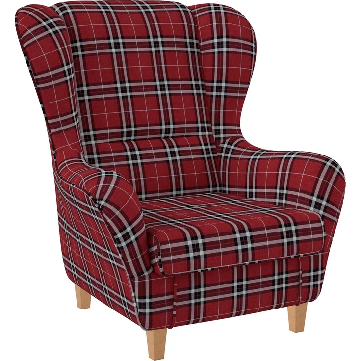 Supellex Sofia Ohrensessel mit Hocker | Design Oxford kariert Rot – Bild 2