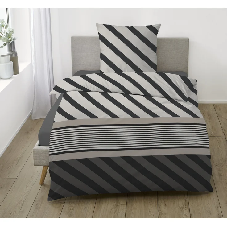 IBENA Bettwäsche BUGATTI Flanell BL 155x220 cm grau Bettbezug Bettzeug – Bild 2