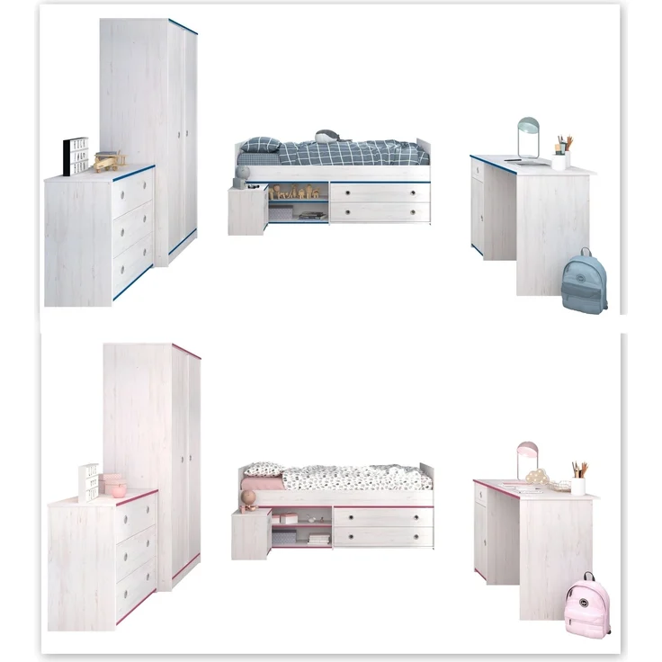 Komplettschlafzimmer >Smoozy 36< Set mit Absetzungen in Rosa oder Blau – Bild 4