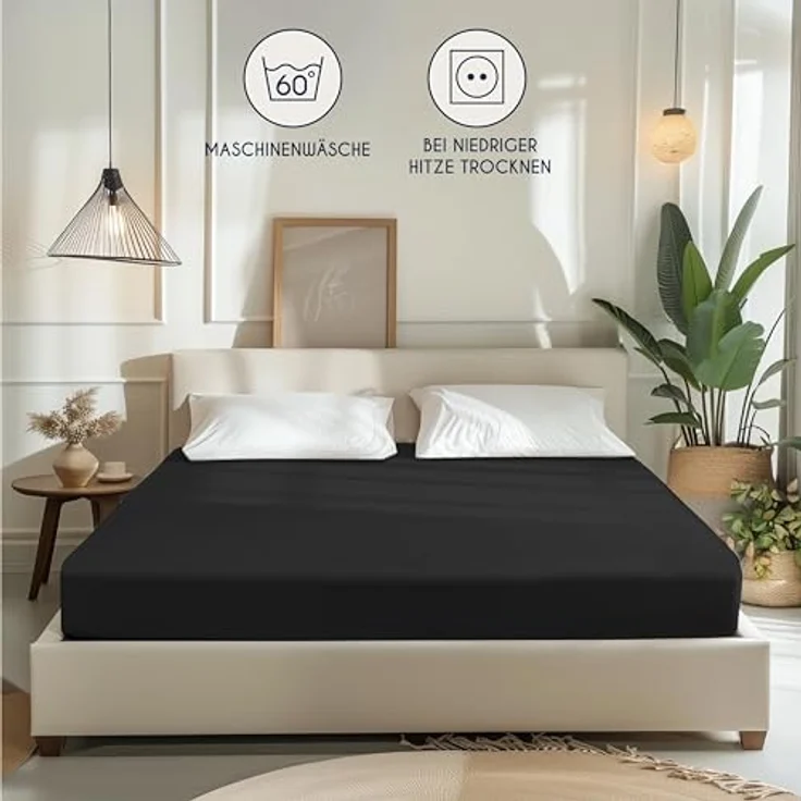 Dreamzie - Spannbettlaken 70x160 cm - Baumwolle Oeko Tex Zertifiziert - Schwarz - 100% Jersey Spannbetttuch 70x160 – Bild 7