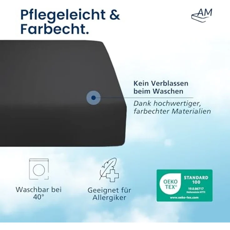 AM Qualitätsmatratzen Spannbettlaken Baumwolle in dunkelgrau, Bettlaken für Matratzen, Made in Germany, Baumwolle, Gummizug: rundum, (1 Stück), 100 x 200 x 30 – Bild 5
