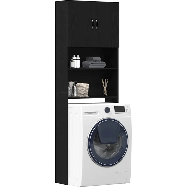 vidaXL Waschmaschinenschrank Schwarz Eichen-Optik 64x24x190 cm 859128 – Bild 3