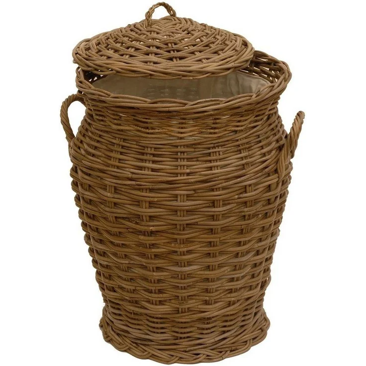 Krines Home Wäschetonne Wäschekorb Wäschetonne Wäschesammler Ø 50 cm aus echtem Rattan, rund mit Deckel und Inlett – Bild 2