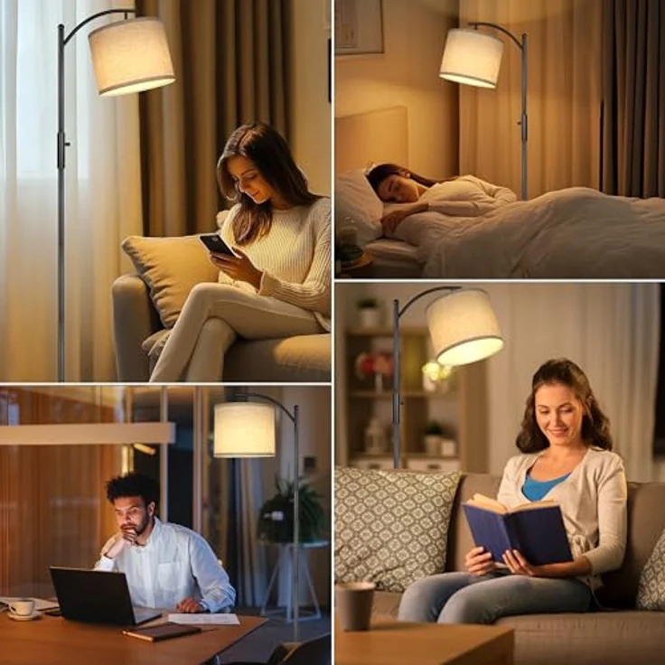 ROTTOGOON Dimmbare Stehleuchte Bogen Stehlampen für Wohnzimmer Stufenlos Dimmbare Moderne Stehlampe mit Leinenschirm Hohe Lampe für Schlafzimmer Büro Esszimmer- Schwarz – Bild 7