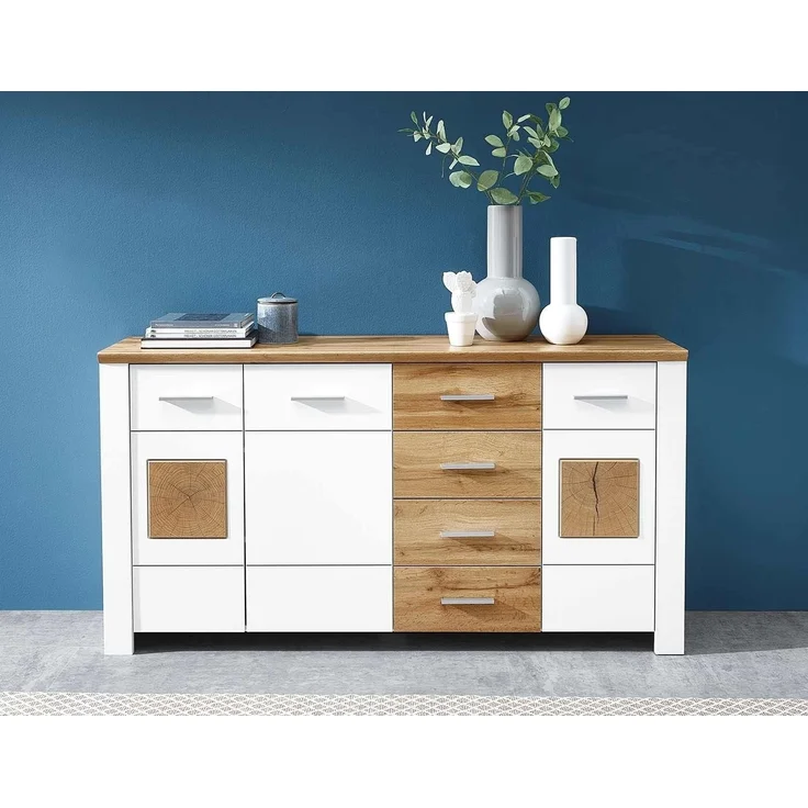 Kommode vito Materio, Holzwerkstoff, Kunststoff, Weiß, Holzfarben, 164 x 86 x 39 cm – Bild 2