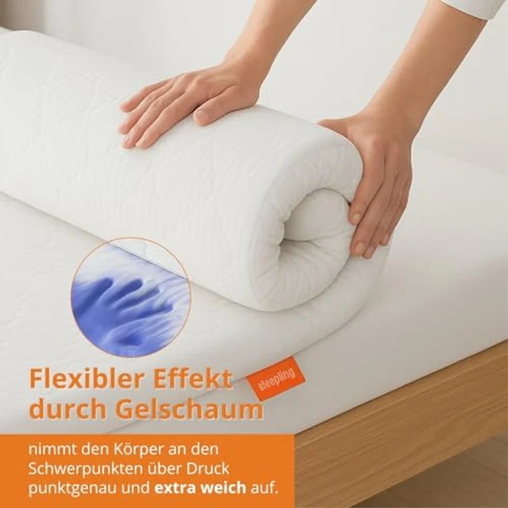sleepling orthopädischer Gelschaum Topper 80x200 cm, mit Memory Effekt, 6 cm Komforthöhe, hypoallergen, für alle Matratzen – Bild 2
