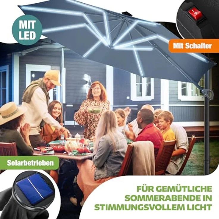 KESSER® Sonnenschirm Ampelschirm Sun Rund XL, Schwarz, Mit LED – Bild 9