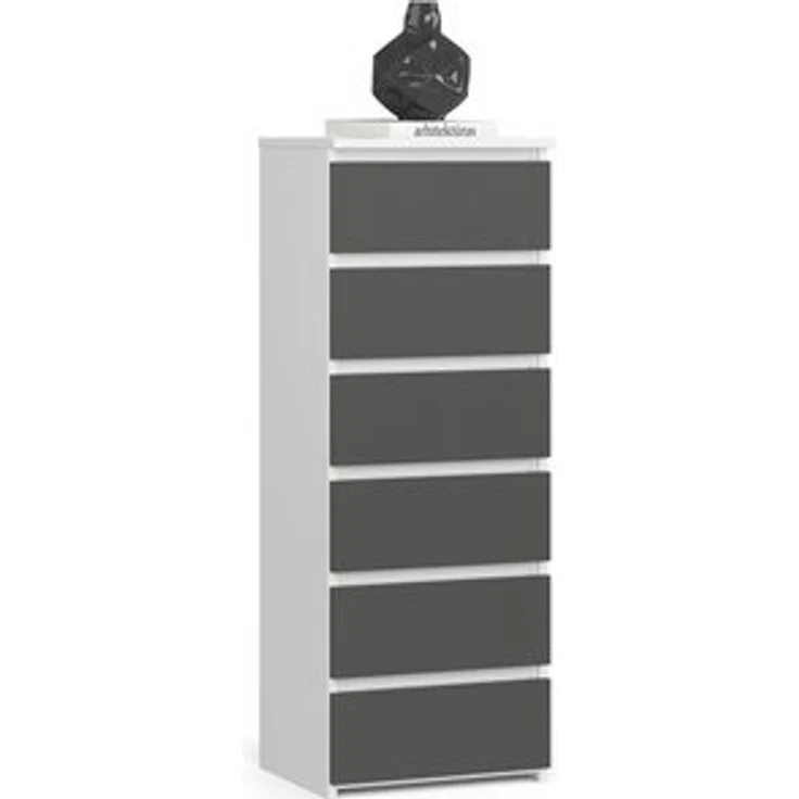 Home Collective Kommode 40 cm breit Holz Highboard Sideboard für Flur Schlafzimmer Wohnzimmer (Mehrzweckschrank Schrank schmal Kommode Schlafzimmer mit Schubladen), Kinderzimmer Organizer, 109 cm hoch mit 6 Schubladen weiß-graphit – Bild 6