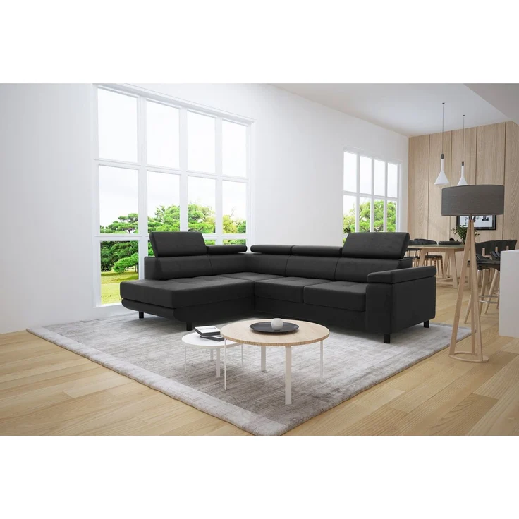 thematys Ecksofa LUNA L 250 x 183 cm, mit Schlaffunktion, mit Bettkasten, mit verstellbaren Kopfstützen, Schwarz Monolith 97), Ausrichtung Links – Bild 1