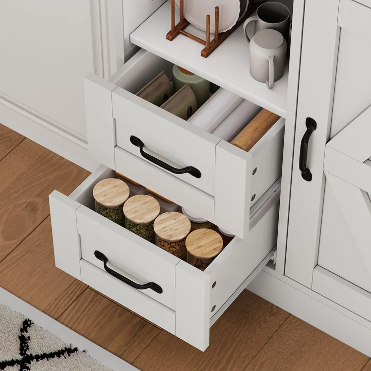 Hochschrank 72x40x173 cm in Weiß, mit LED, Steckdosenleiste, 2 Schubladen und Schiebetüren – Bild 10