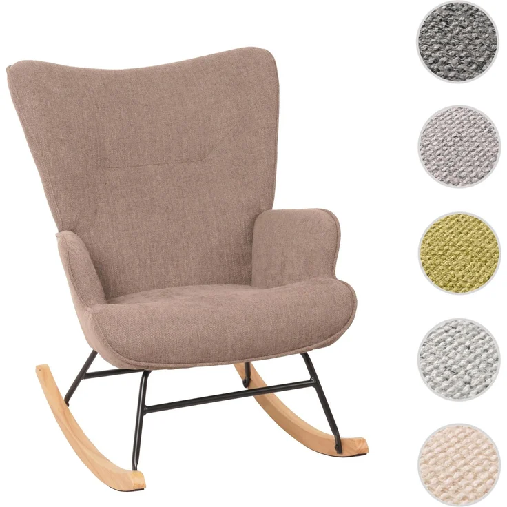 Schaukelstuhl HWC-N14, Schwingstuhl Relaxsessel Fernsehsessel, Massiv-Holz Metall Stoff/Textil 320g/m² ~ braun – Bild 9
