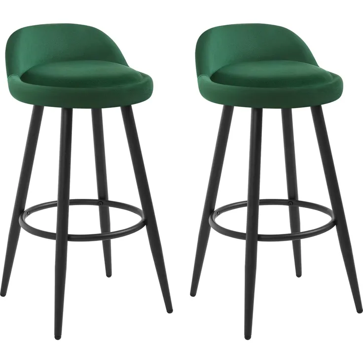 WOLTU BH296dgn-2 Barhocker 2er Set Barstuhl Hocker Tresenhocker Bistrohocker Designer Hocker mit Lehne und Fußstütze aus Samt Metall, Dunkelgrün