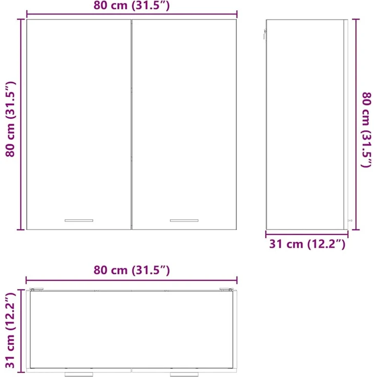 vidaXL Hängeschrank mit 2 Türen Weiß 80 x 31 x 80 cm Holzwerkstoff 884282 – Bild 12