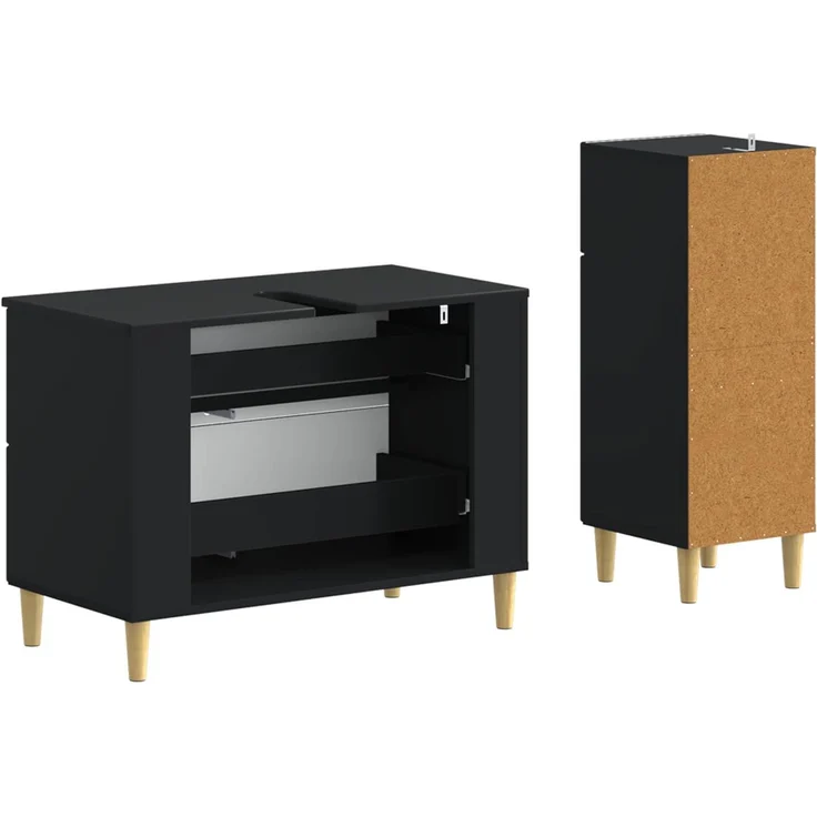 vidaXL 2-teiliges Badezimmer Schrank Set ARNHEM Schwarz Holzwerkstoff 3417685 – Bild 5