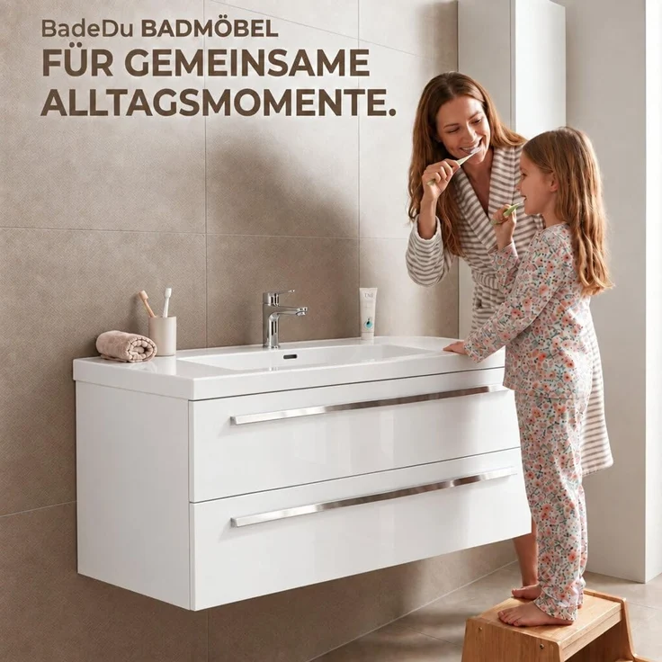 BADEDU TESSANO Waschbecken mit Unterschrank 120 cm breit, Weiß, Waschbecken Keramik Weiß – Bild 7
