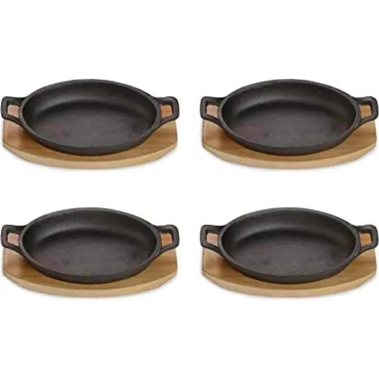 ECHTWERK Servierpfanne 4x Servierschale "BIG", Gusseisen (Set, 4-tlg), inkl. dekorativem Servierbrett, bereits eingebrannt