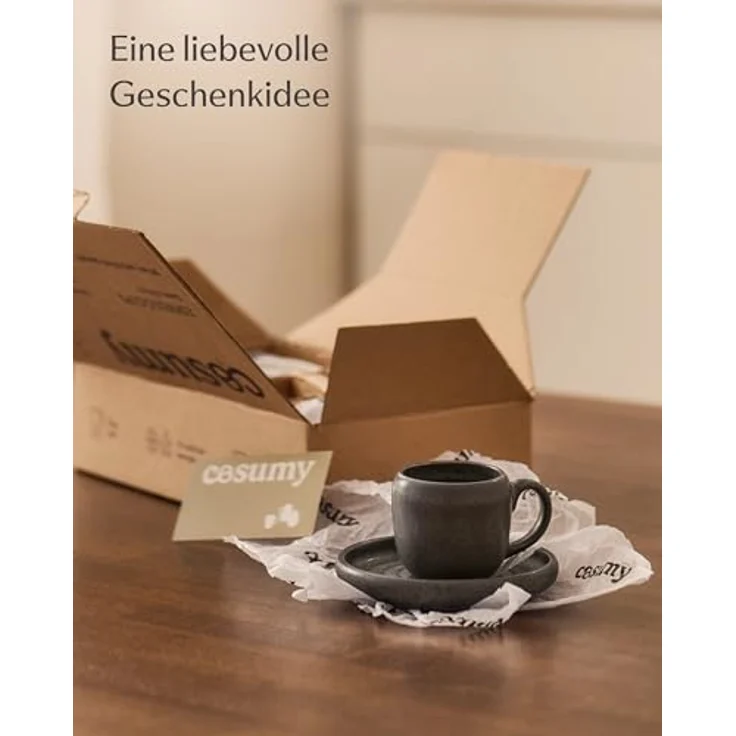 Cosumy Espressotasse 4er Espressotassen Set mit Untertassen Weiß – 90 ml Keramik Espresso, 4-tlg, Steingut, Handglasiert, Spülmaschinenfest & Mikrowellengeeignet, 4er Set – Bild 6