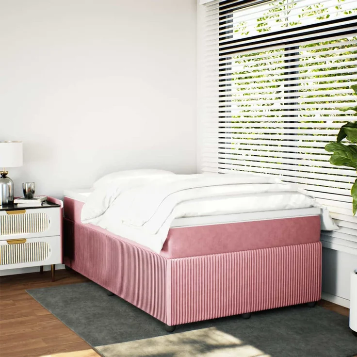 vidaXL Boxspringbett mit Matratze Rosa 120x200 cm Samt 3285637 – Bild 3