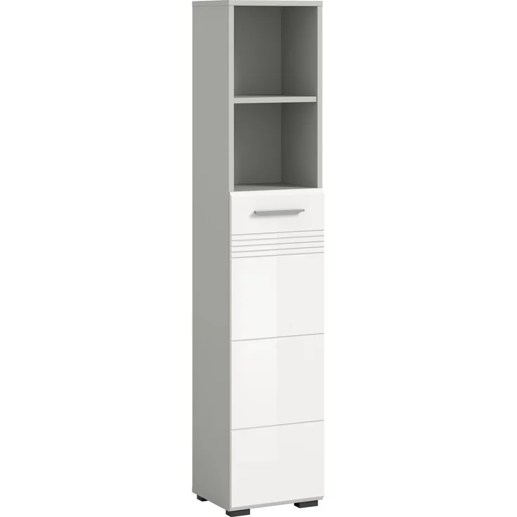 Hochschrank Copa - Weiß Hochglanz / Hellgrau – Bild 1