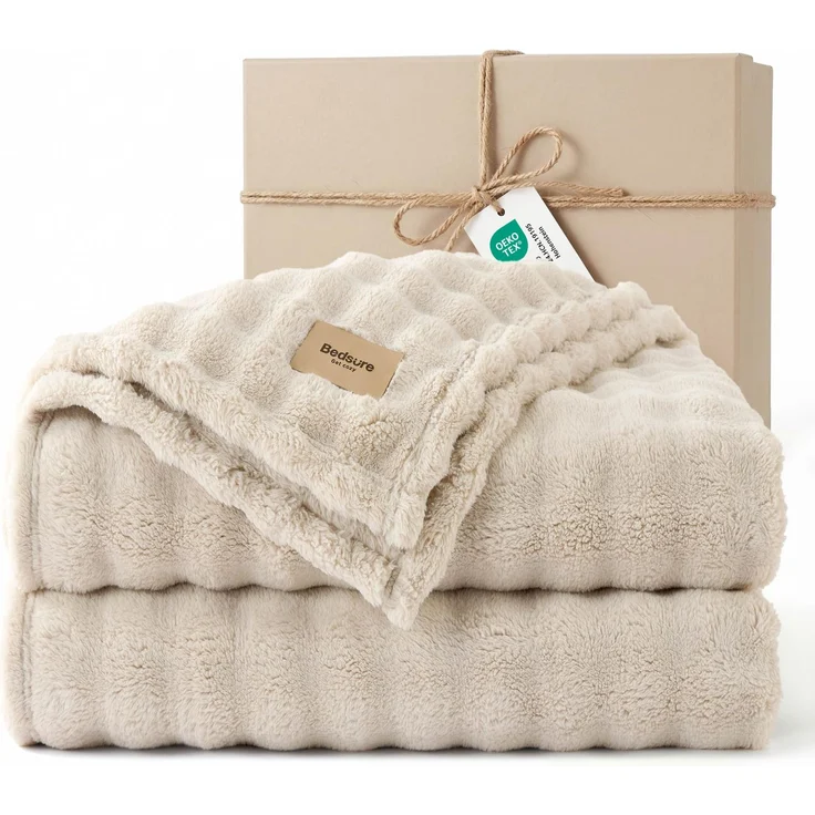 BEDSURE Kuscheldecke Flauschig Bubble Decke - Beige, 230x270 cm | Sofadecke, Dicke Fleecedecke, Tagesdecke für Zimmer Deko, Wolkenweich & Atmungsaktiv Wolldecke, Geschenk für Frauen