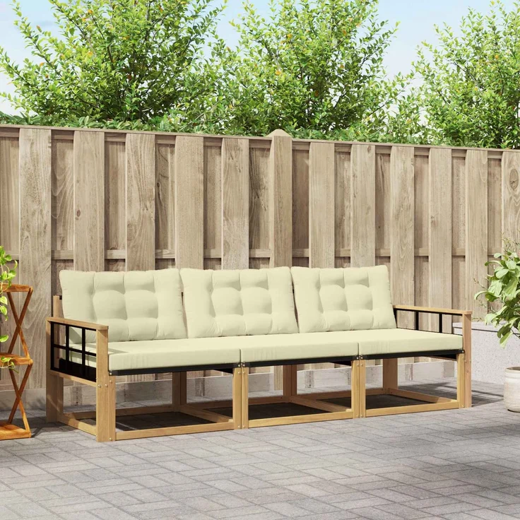 vidaXL Outdoor-Sofagarnitur 3 stk. Weiß und Creme 3388376 – Bild 1