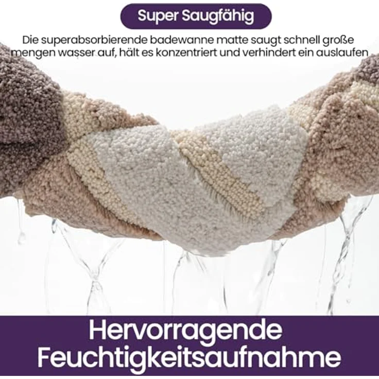 DEXI Badezimmerteppich rutschfest Badematte 40x60 cm,Badteppich Saugfähig Weich Maschinenwaschbar für Badezimmer,Beige – Bild 5