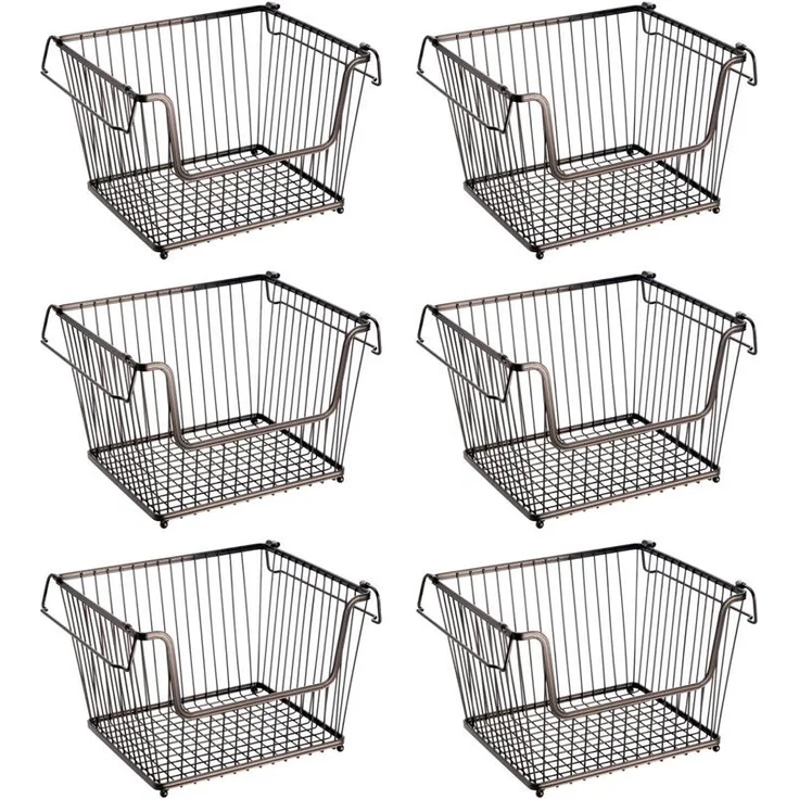mDesign Allzweckkorb Gitterbox Aufbewahrungskorb 6er-Set Stapelbar Metall Bronze – Bild 1