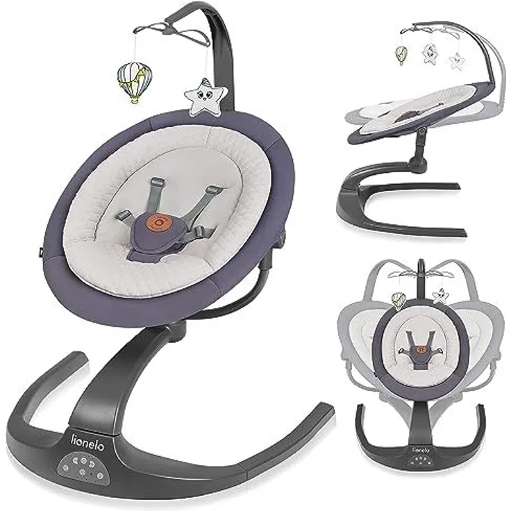 LIONELO Rina Babywippe und Liegestuhl 2in1, Fernbedienung, 360° drehbarer Sitz, zwei Schaukelrichtungen, 5 Schaukelgeschwindigkeiten, Sperrung, Rückenlehnenverstellung, Timer, 12 Melodien