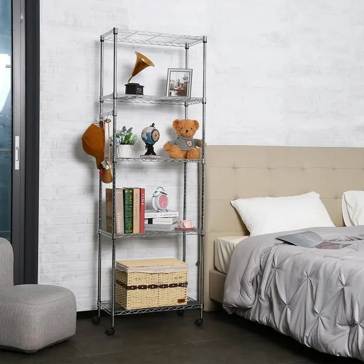 LUCKZON Standregal mit 5 Ebene, Lagerregal mit 5 Verstellbare Regalböden, 59×35×183/76×35×152cm, Metallregal mit Rädern, höhenverstellbar – Bild 2