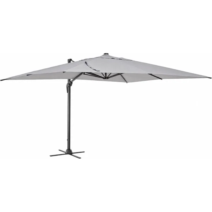 Sonnenschirm Gava aus Aluminium, quadratisch 3x3 m, hellgrau, 360° schwenkbar, mit Hülle