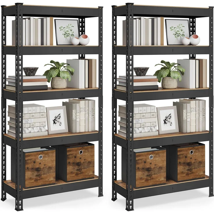 SONGMICS Schnelle Montage, Schwerlastregal 2er Set, Standregal, Lagerregal, Küchenregal, Regal, 5 Ablagen, 30 x 75 x 150 cm, bis 875 kg belastbar, für Keller, Küche, Arbeitszimmer, vintagebraun – Bild 1