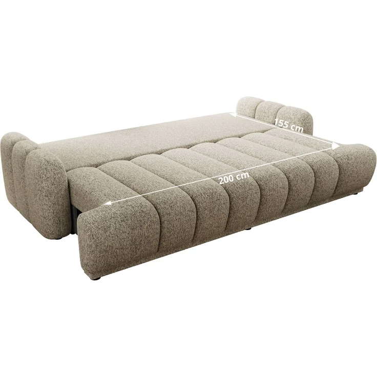 Schlafsofa ACCORDO 3-Sitzer mit Schlaffunktion, DL-Mechanismus, Wellenfederung & Massivholz, freistehend rundum bezogen - Dunkelbeige Strukture – Bild 8