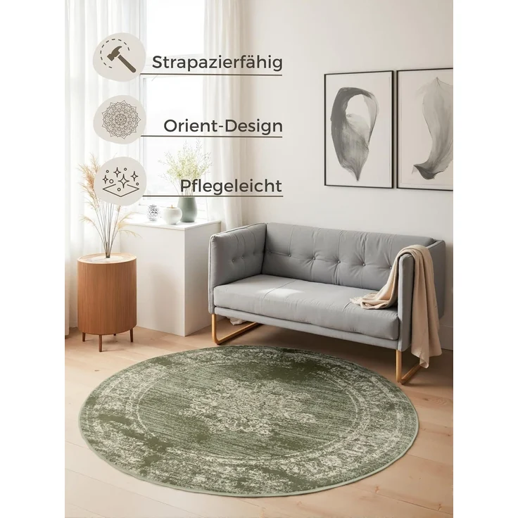 HANSE Home Teppich Lydia, rund, Höhe: 9 mm, Wohnzimmer, Schlafzimmer, Flur, Kurzflor, orientalisch, Vintage, weich – Bild 2
