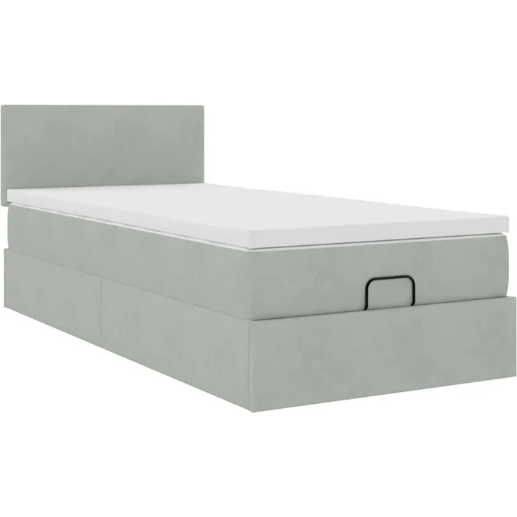 vidaXL Ottoman-Bett mit Matratze & LEDs Hellgrau 80x200 cm Samt 3312512 – Bild 5