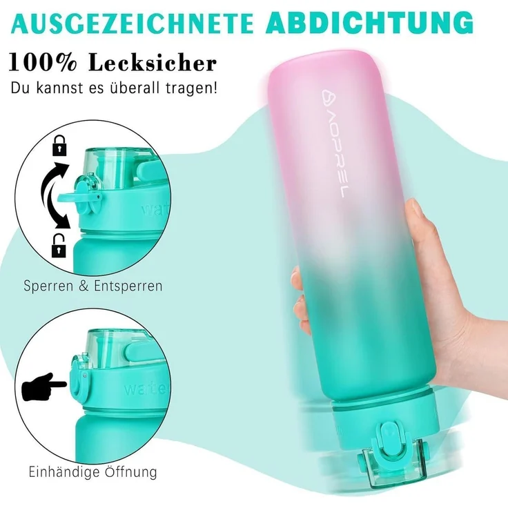 AOPREL Trinkflasche 1l BPA-frei Tritan Sport Auslaufsicher Fitness Camping Büro – Bild 3