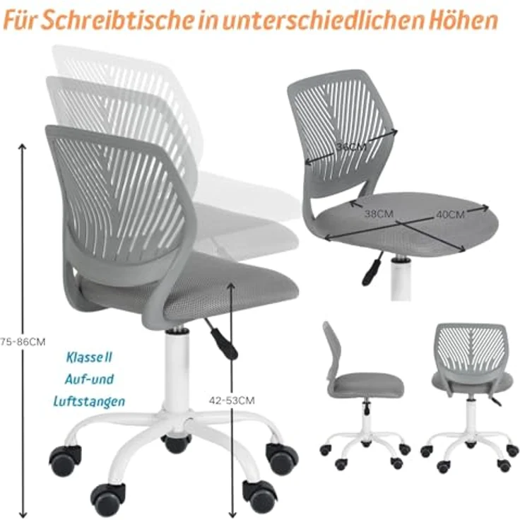 FurnitureR Campingstuhl ergonomisch, höhenverstellbarer Drehstuhl, Netzrückenlehne, 38x40 cm Sitz, 32cm Rückenlehne, Metallfuß, 130kg Tragkraft, Dunkelgrau – Bild 2