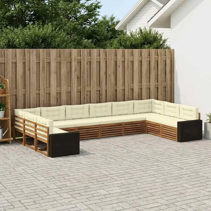 vidaXL Outdoor-Sofagarnitur 10 stk. 10-Sitzer Natur und Creme 3383903