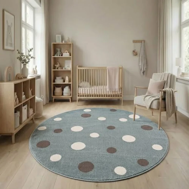 Jimri Kinderteppich DOTS l Pünktchen Gepunktet | Kinderzimmer/Jugendzimmer (Mint, Ø 120 cm Rund) – Bild 4