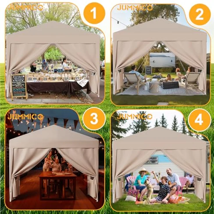 JUMMICO Pavillon 3x3 Wasserdicht Stabil Winterfest Höhe Verstellbar,Faltpavillon mit 4 Seitenwänden,Pavillion UV Schutz 50+,Gartenpavillon Faltzelt für Garten, Innenhof, Camping,Gazebo Beige – Bild 7
