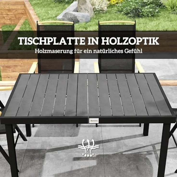 Outsunny Garten-Essgruppe Sitzgruppe klappbar 7tlg. 1 Tisch+6 Stühle Gartenmöbel Set, (Balkonmöbel, 7-tlg, Balkonset), Schwarz 140L x 90B x 74H cm – Bild 6