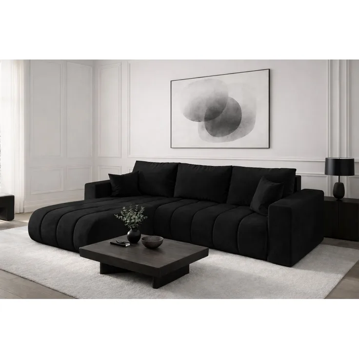Kaiser Möbel Ecksofa Sofa L-form mit Schlaffunktion im Veloursstoff Monolith MILO PREMIUM, Ecksofa, Hydrophobe Beschichtung,Pflegeleicht,Abriebfest,Modernes Design
