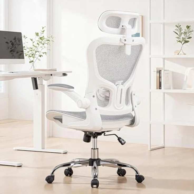 GTPLAYER Bürostuhl Ergonomisch, Schreibtischstuhl mit Verstellbarer Kopfstütze, Armlehnen, Lendenwirbelstütze, Büro Stuhl & Gaming Stuhl Wippfunktion, Chefsessel aus Mesh, 150kg(Weiß) – Bild 3