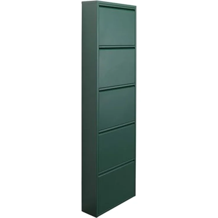 Kare Design Schuhschrank Caruso, Grün, Stahl, mit 5 Klappen, Schuhablage für 10 Paar Schuhe, schmal, platzsparend, hoch, Schuhregal, Eingangsbereich, 170 x 50 x 15 cm (H/B/T) – Bild 7
