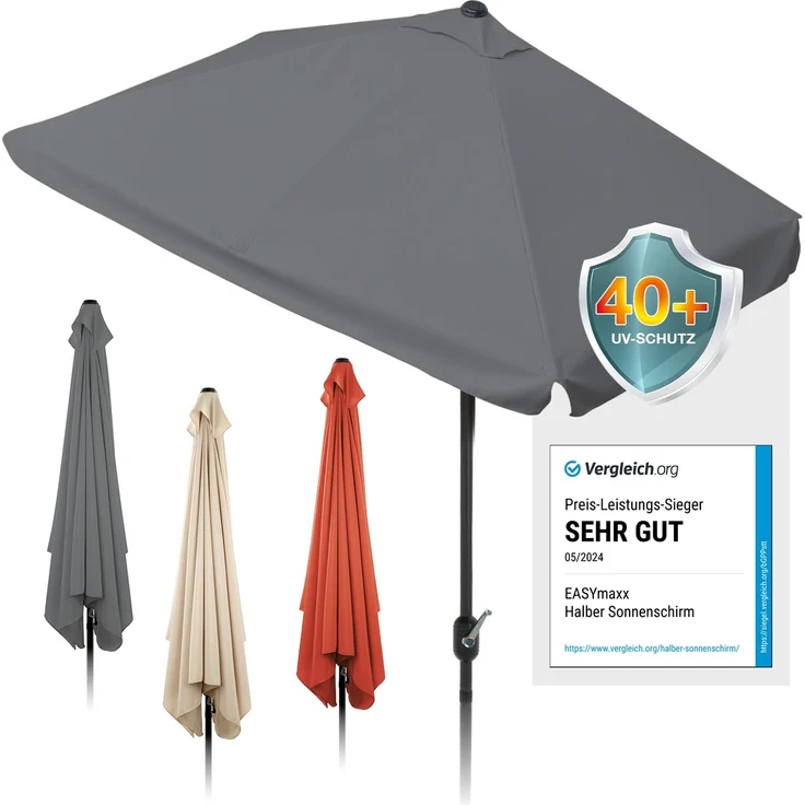 EASYmaxx Sonnenschirm rechteckig, 230 x 140 cm für Balkon und Terasse, mit praktischer Handkurbel & Sonnenschutz UV-Schutz 40+ – Bild 1