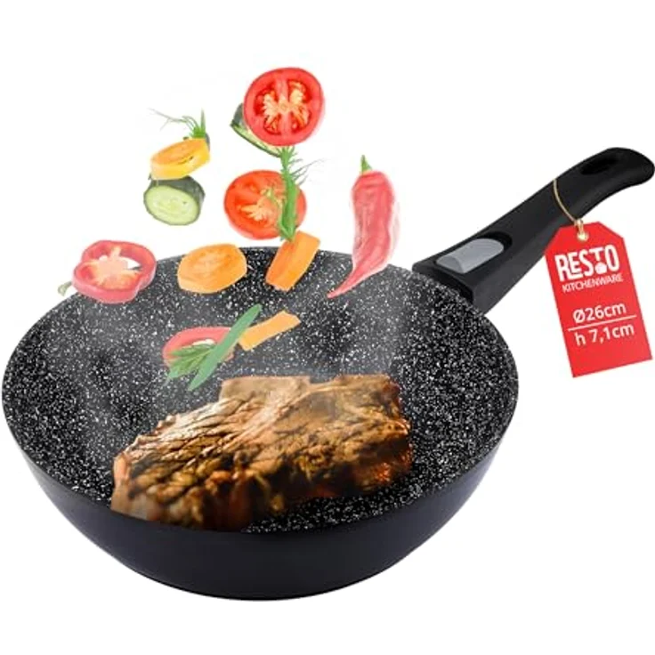 RESTO Kitchenware Bratpfanne Aries, tiefe Wokpfanne mit vierschichtiger Marmor-Antihaftbeschichtung, Aluminium (1-tlg), mit einem abnehmbaren Griff - backofenfest, spülmaschinenfest – Bild 2