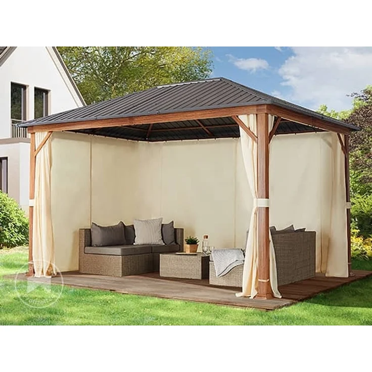 Gartenpavillon 3x4 m Holzoptik, Stahldach Hardtop 4 Seitenteile in champagner – Bild 2