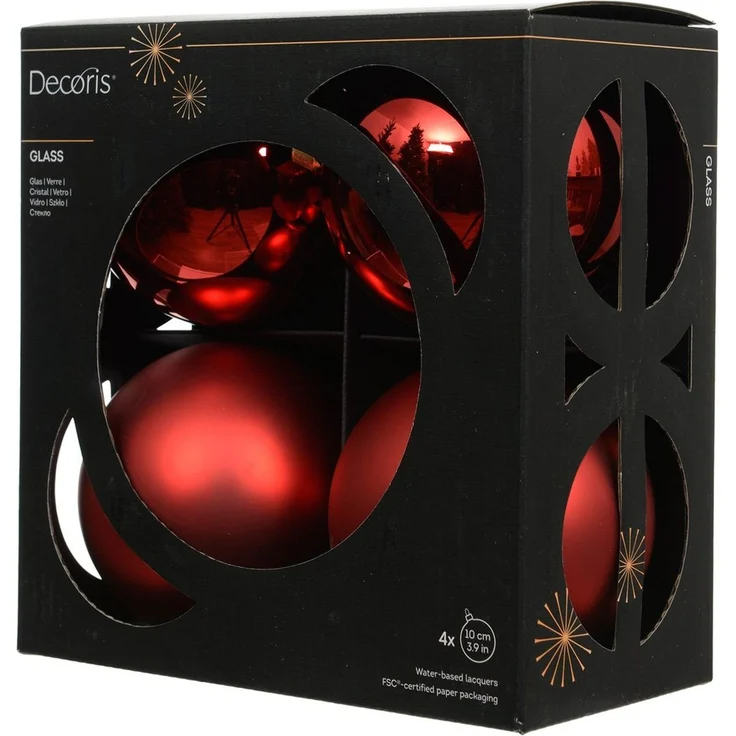 Kaemingk Weihnachtsbaumkugel, Weihnachtskugeln Glas 10cm 4 Stück - Weihnachtsrot – Bild 1