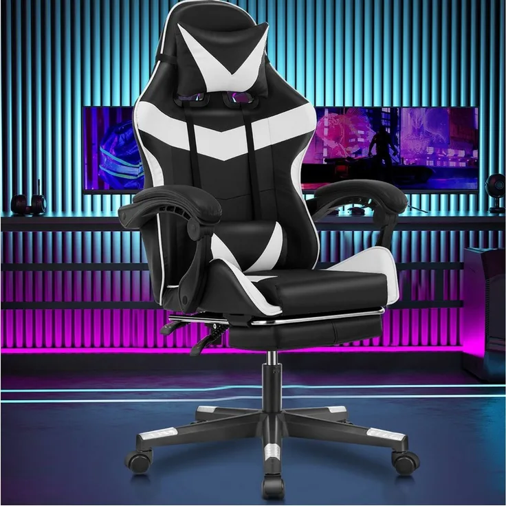 oyajia Gaming-Stuhl Ergonomischer Gaming Sessel mit Massagefunktion Schreibtischstuhl, Gaming-Stuhl Bürostuhl mit Massagefunktion, Fußstütze, Kopfstütze
