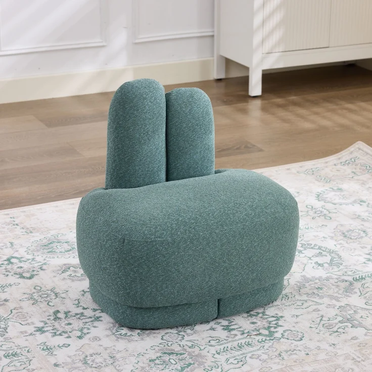 Kuscheliger Bunny-Ear- Stoff-Ottoman-fix gepolsterter Hocker mit niedlichen Ohren, ohne Stauraum, nicht abnehmbar--Grün--54x41.5x54cm--YOUDENOVA – Bild 2