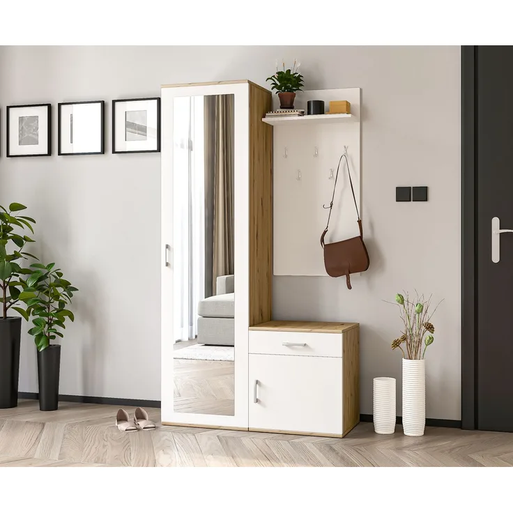 AX LIVING Garderobe mit Spiegel Magnola – 100 cm Breit, Artisan & Weiß